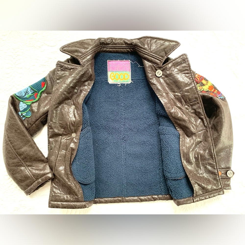 Custo Barcelona Faux leather Biker Jacket Brown size 12 unisex - Picture 2 of 7